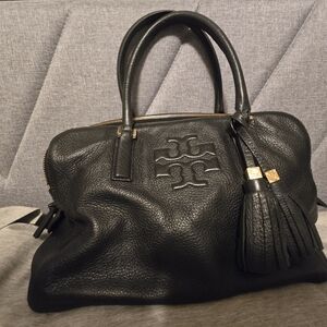 Tory Burch Black Leather Satchel with Tassel